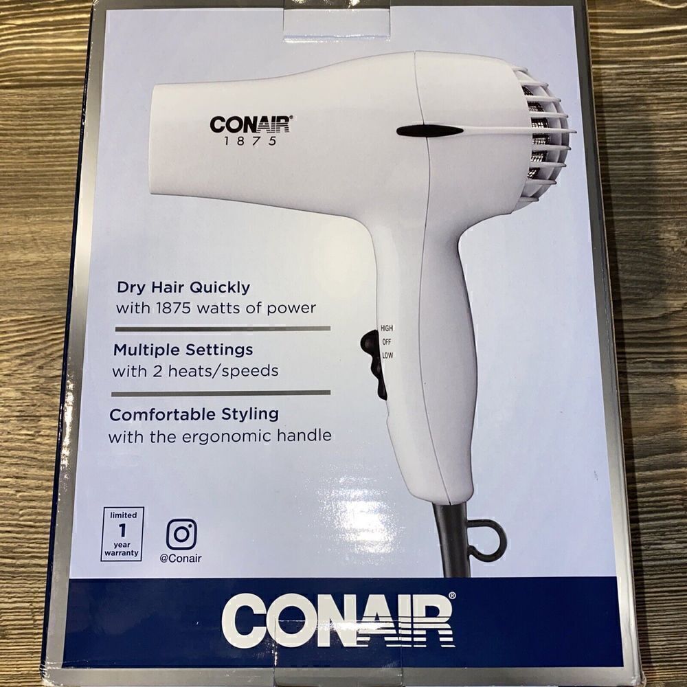 Conair 1875 Watt Mid-Size Styler Hair Dryer, White. New.